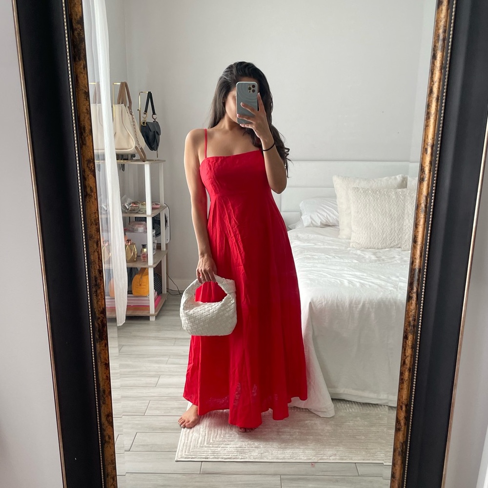 SHOWPO Brette Linen Maxi Red Dress